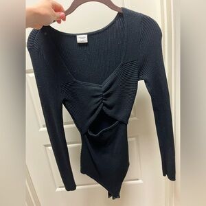 Abercrombie Black Ribbed Knit Black body Suit with Cut Out